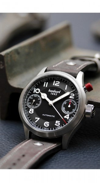 Montre Hanhart 1882 - Pioneer MonoScope Noir, lunette plate