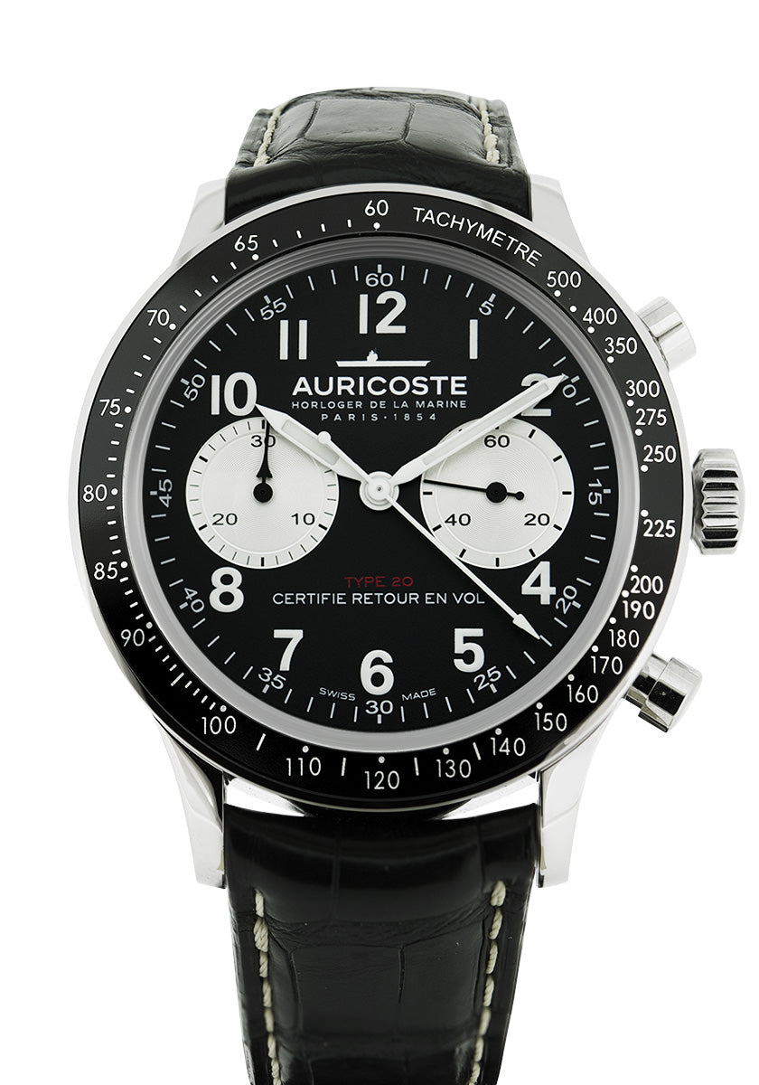 Montre Auricoste - Chronographe Flyback Type 20 tachymètre compteurs argent