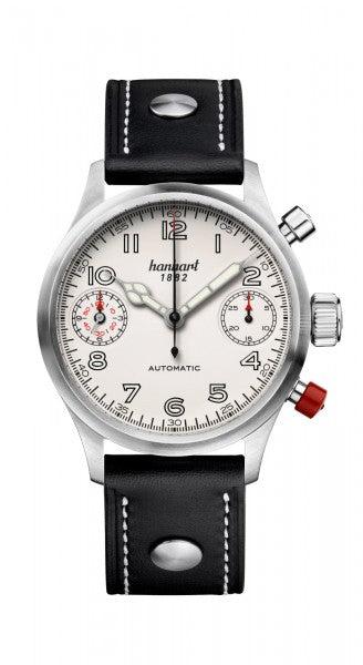 Montre Hanhart 1882 - Pioneer TwinDicator couture écrue, lunette lisse