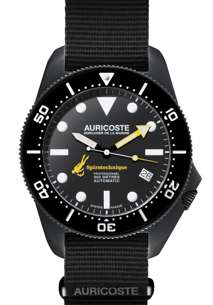 Montre Auricoste - Coffret Spirotechnique 300M Black DLC Cadran Index