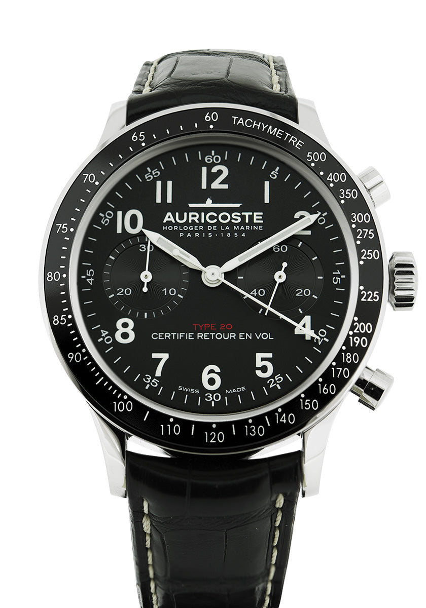 Montre Auricoste - Chronographe Flyback Type 20 tachymètre compteurs noir