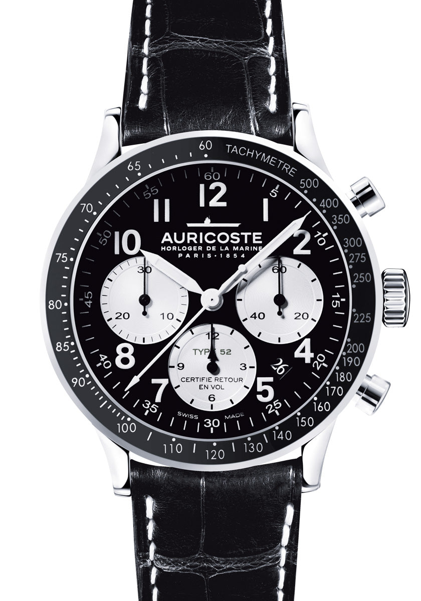 Montre Auricoste - Chronographe Flyback Type 52 tachymètre compteurs argent