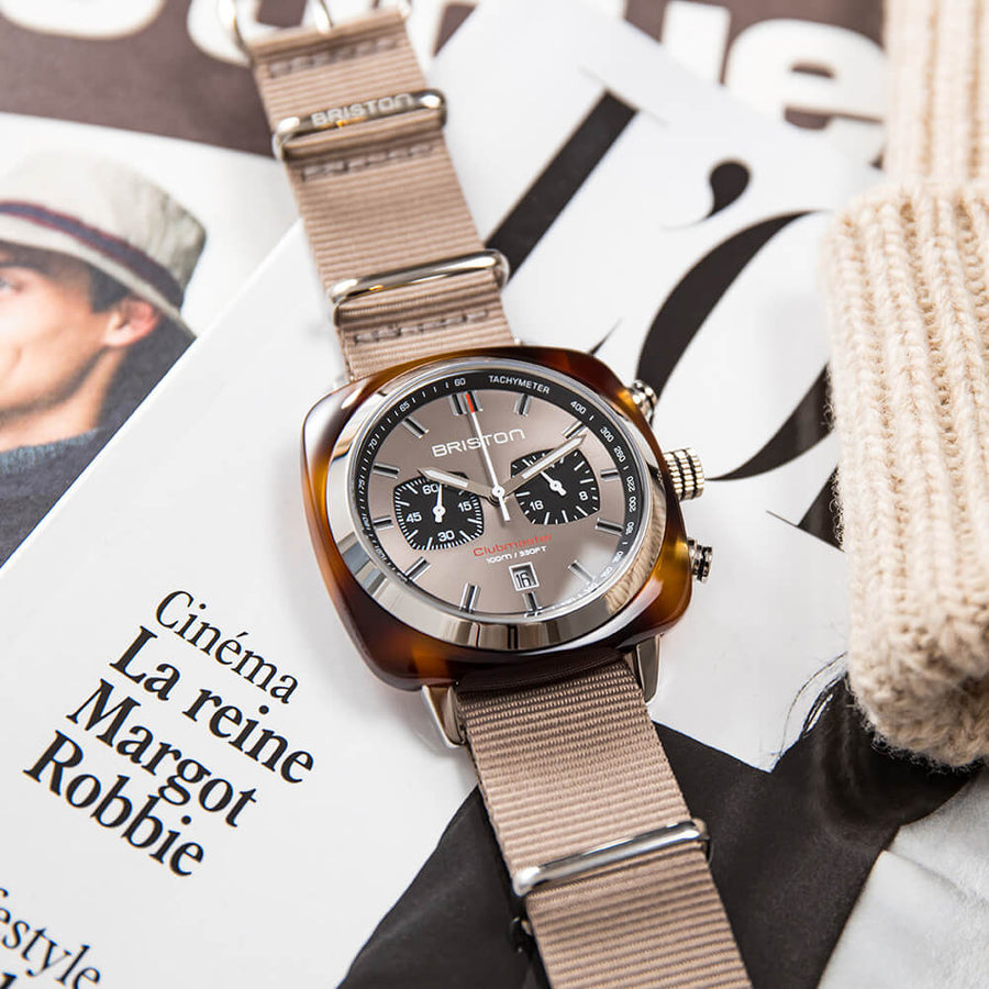 MONTRE BRISTON - CLUBMASTER SPORT ACÉTATE - TAUPE