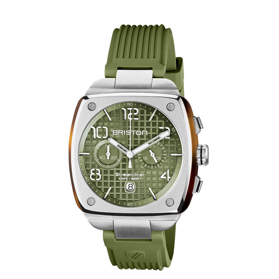 MONTRE BRISTON - STREAMLINER URBAN CHRONO ACIER ET ACÉTATE – VERT OLIVE
