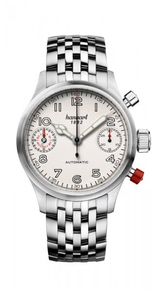Montre Hanhart 1882 - Pioneer TwinDicator couture écrue, lunette lisse