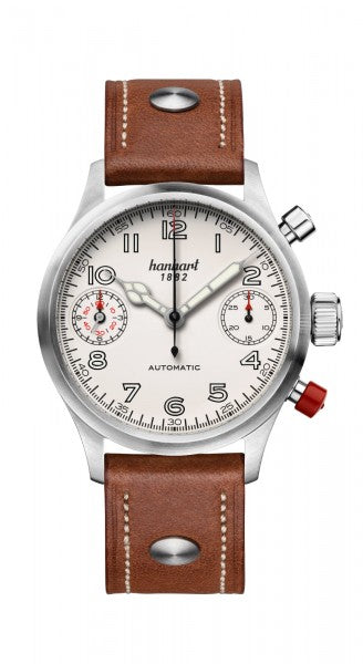 Montre Hanhart 1882 - Pioneer TwinDicator couture écrue, lunette lisse