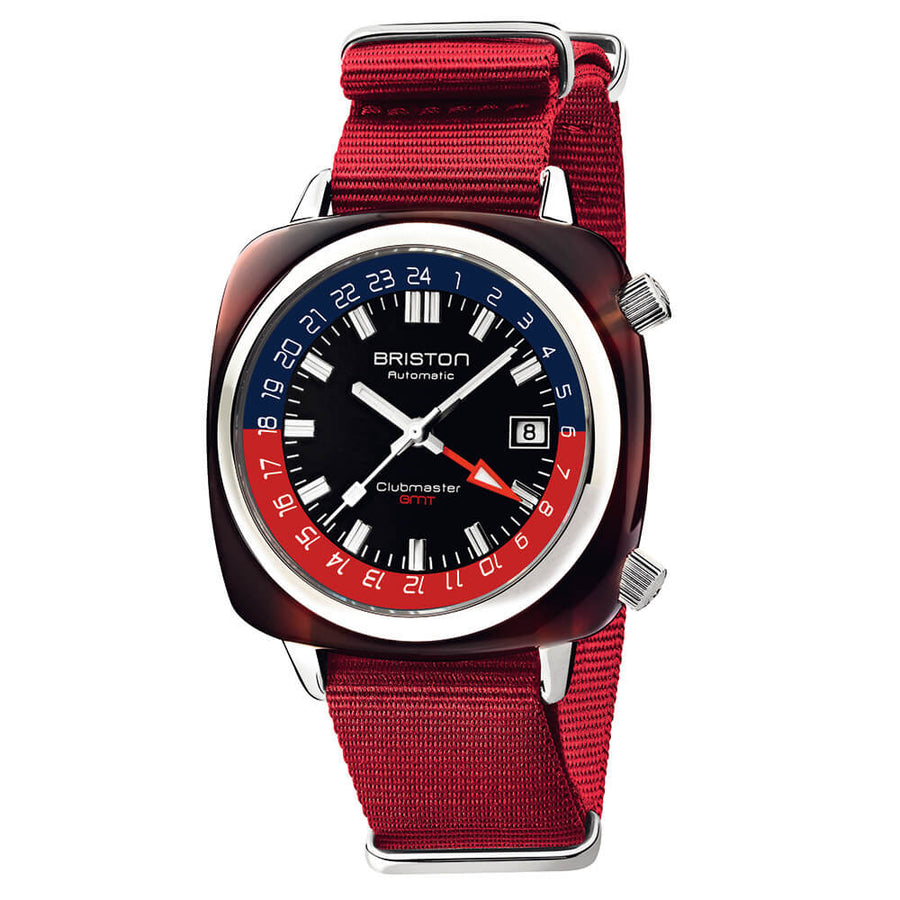 MONTRE BRISTON - CLUBMASTER TRAVELER GMT ACÉTATE – ROUGE
