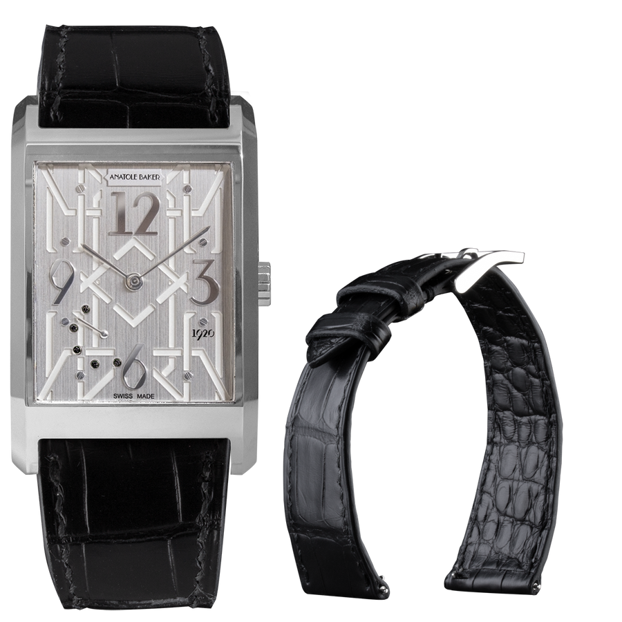 Montre ANATOLE BAKER 1920 - Dandy Diamants noirs - Bracelet alligator noir doublure noire
