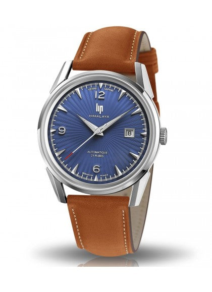 Montre Lip - Himalaya 40mm automatique cadran bleu soleillé bracelet cuir