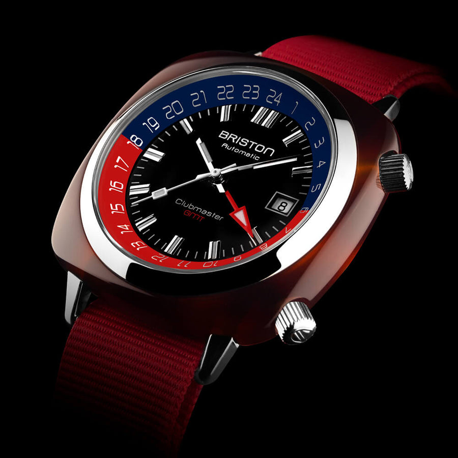 MONTRE BRISTON - CLUBMASTER TRAVELER GMT ACÉTATE – ROUGE
