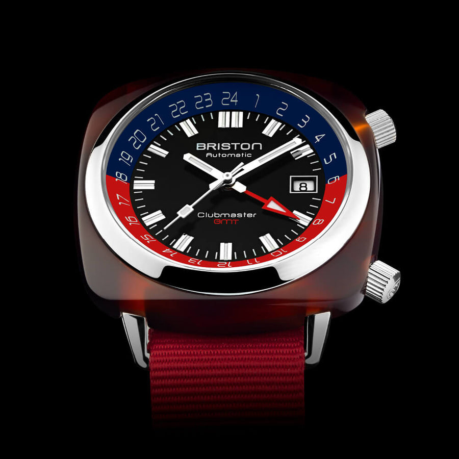 MONTRE BRISTON - CLUBMASTER TRAVELER GMT ACÉTATE – ROUGE