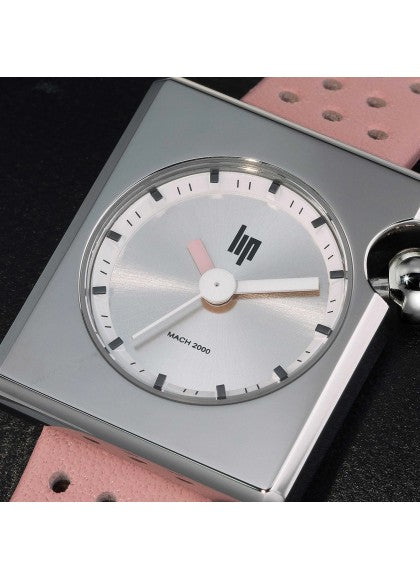 Montre Lip - Mach 2000 mini square bracelet cuir rose