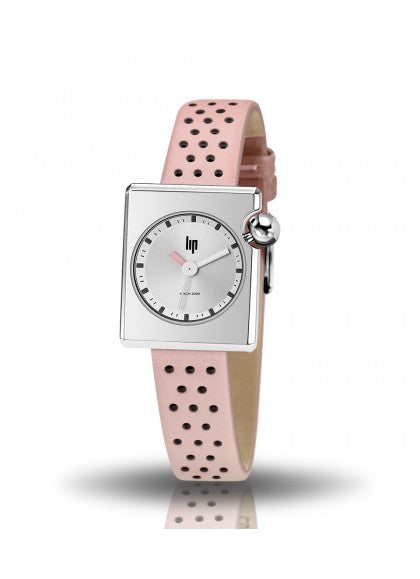 Montre Lip - Mach 2000 mini square bracelet cuir rose
