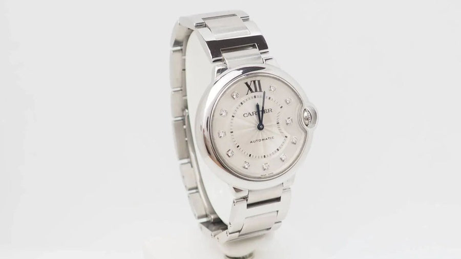 Montre Ballon Bleu Cartier automatique en acier et diamants