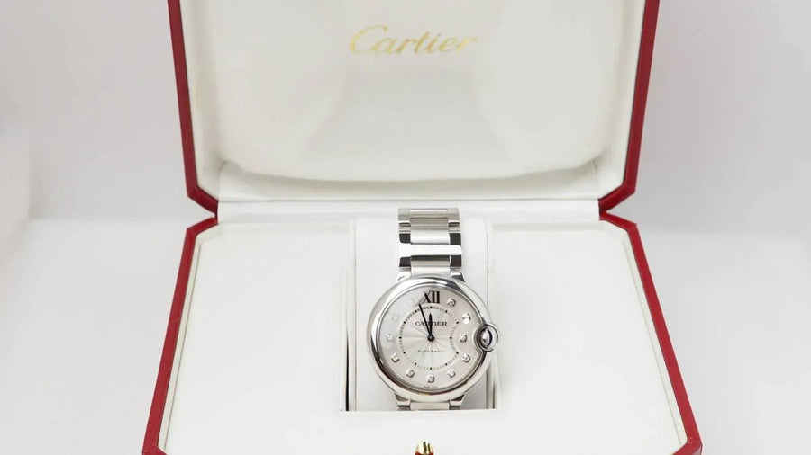 Montre Ballon Bleu Cartier automatique en acier et diamants