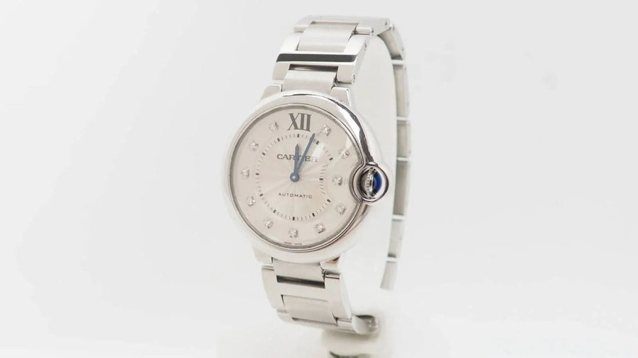 Montre Ballon Bleu Cartier automatique en acier et diamants