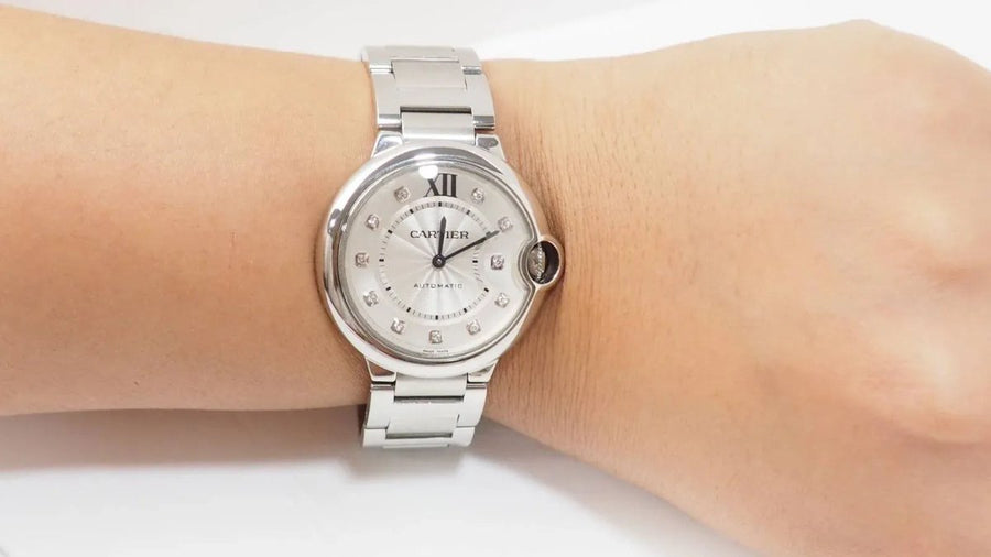 Montre Ballon Bleu Cartier automatique en acier et diamants